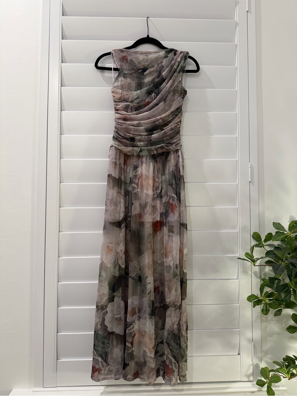 Abercrombie & Fitch Floral Draped Maxi Dress in Taupe, Green, Rust